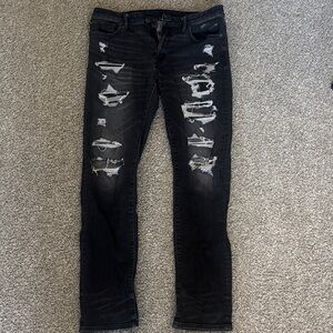 American Eagle Outfitters Black Distressed AirFlex Skinny Jeans